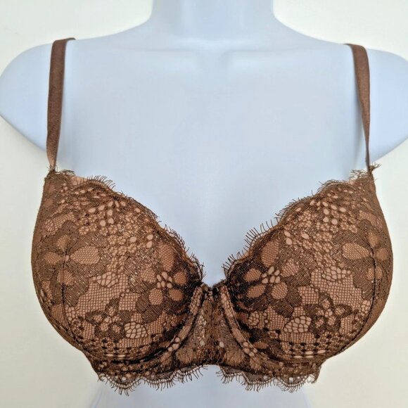 Victoria's Secret Dream Angels 36 D Lined Demi Brown Lace Bra - Picture 2 of 11